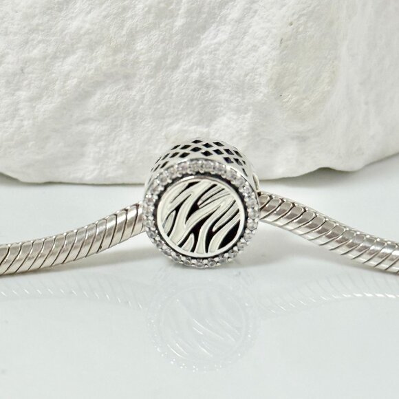 Pandora Black Zebra-Stripe Bead Charm S925 Silver Charm - Picture 2 of 4